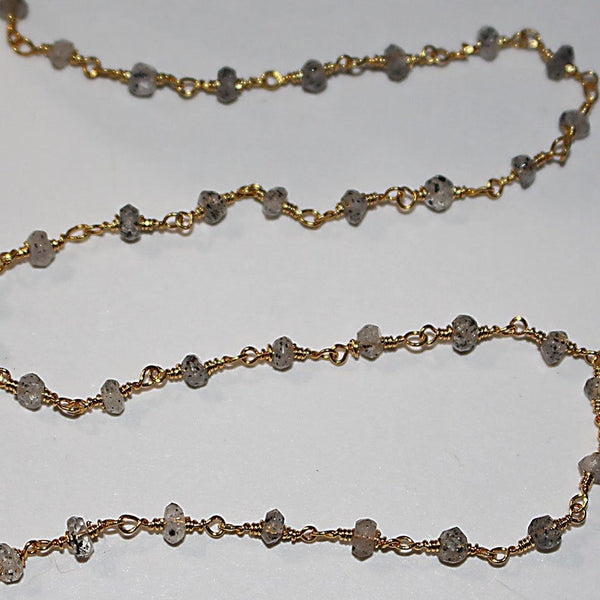 black rutile natural semi-precious gemstone beads 24k gold plated over silver rosary chain for a necklace, earrings, anklet, and bracelet making.