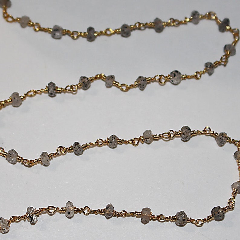 black rutile natural semi-precious gemstone beads 24k gold plated over silver rosary chain for a necklace, earrings, anklet, and bracelet making.