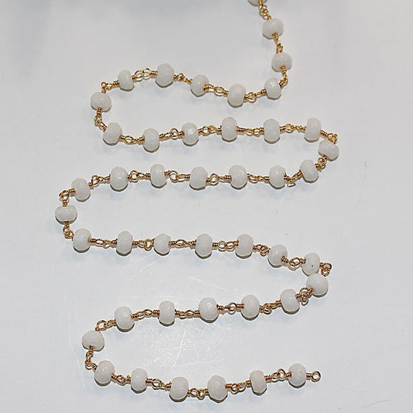 white jade semi-precious gemstone beads black oxidized antique rosary chain for a necklace, earrings, anklet, and bracelet making.