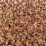 rhodolite garnet semi-precious gemstone beads 24k gold plated over silver rosary chain for a necklace, earrings, anklet, and bracelet making.