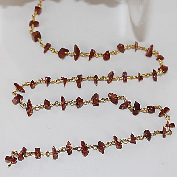 sandstone chips semi-precious gemstone beads 24k gold plated over silver rosary chain for a necklace, earrings, anklet, and bracelet making.