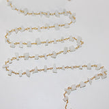 white agate chips semi-precious gemstone beads 24k gold plated over silver rosary chain for a necklace, earrings, anklet, and bracelet making.