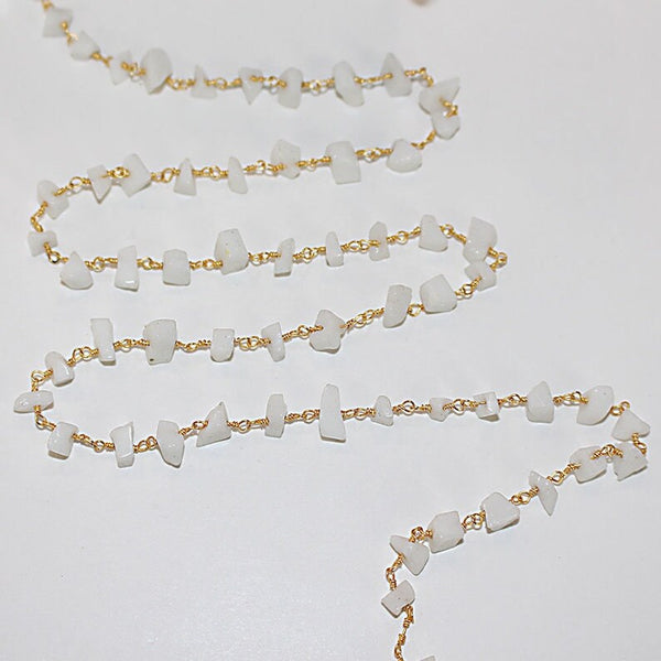 white agate chips semi-precious gemstone beads 24k gold plated over silver rosary chain for a necklace, earrings, anklet, and bracelet making.