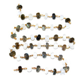 rainbow moonstone & labradorite semi-precious gemstone beads 24k gold plated over silver rosary chain for a necklace, earrings, anklet, and bracelet making.