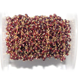rhodolite garnet natural semi-precious gemstone beads 24k gold plated over silver rosary chain for a necklace, earrings, anklet, and bracelet making.
