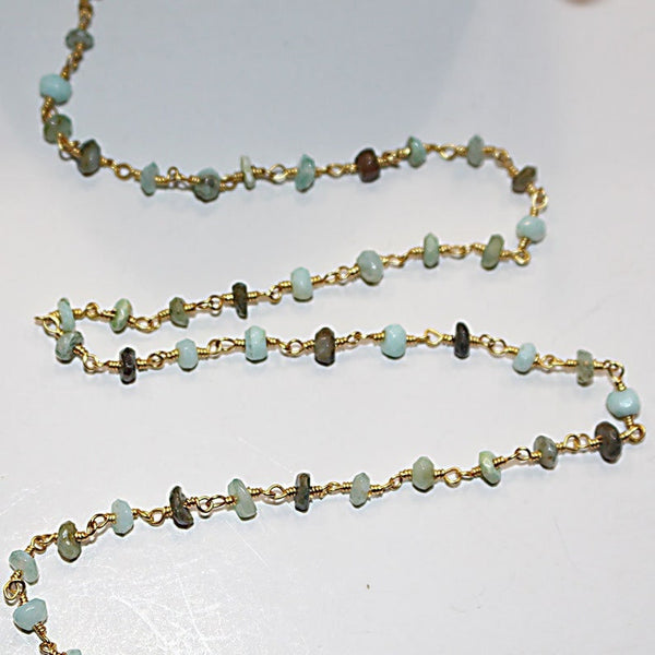 dark peruvian opal blue semi-precious gemstone beads black oxidized antique rosary chain for a necklace, earrings, anklet, and bracelet making.