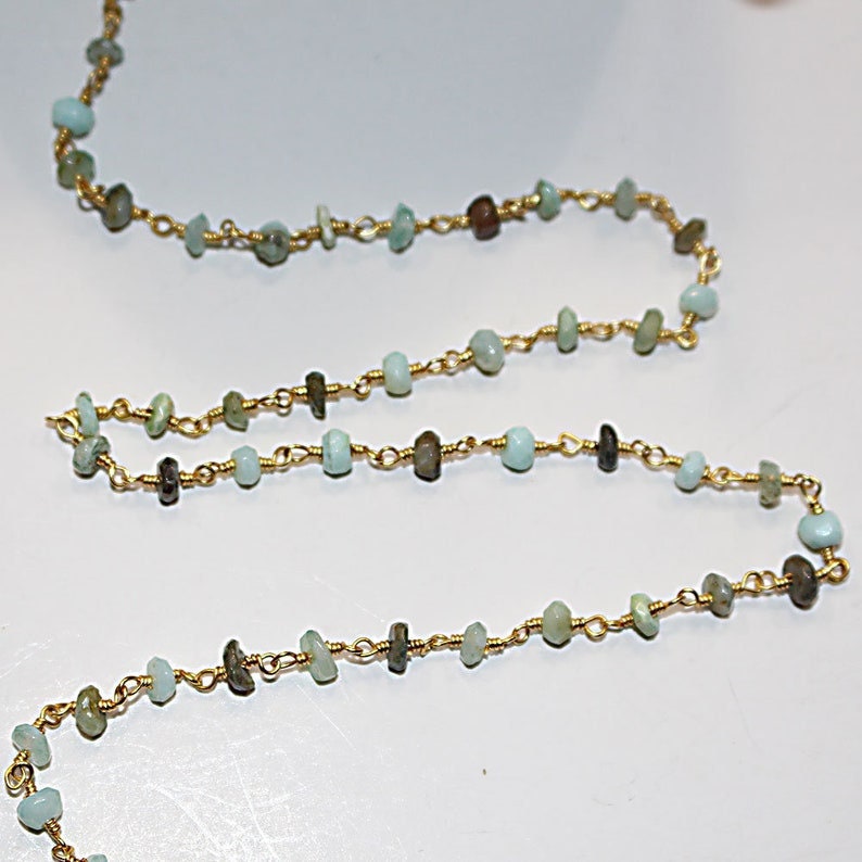 dark peruvian opal blue semi-precious gemstone beads black oxidized antique rosary chain for a necklace, earrings, anklet, and bracelet making.