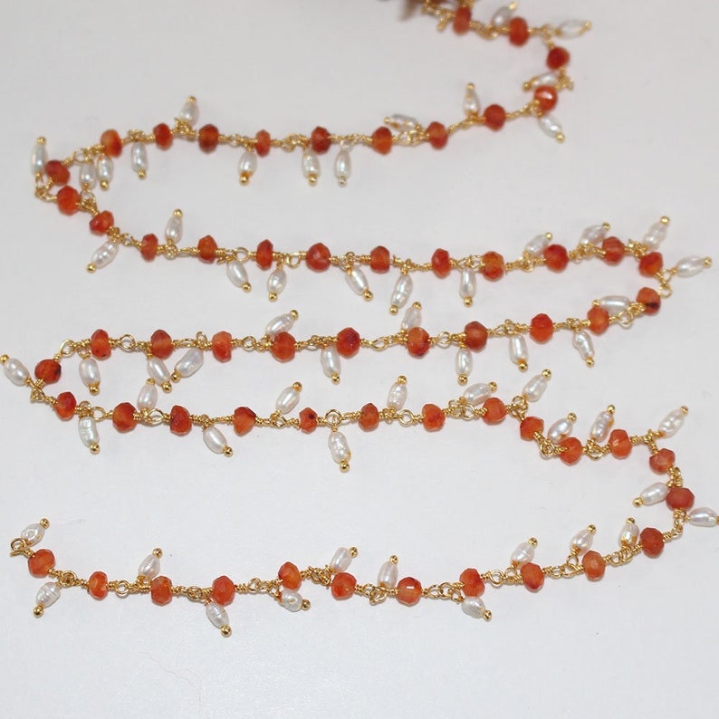 carnelian quartz gemstone bead chain 24k gold plated over silver, women jewelry making necklaces, earrings, and bracelets bead chain.