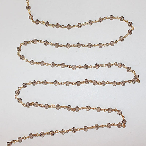 smoky quartz gemstone bead chain 24k gold plated over silver, women jewelry making necklaces, earrings, and bracelets bead chain.