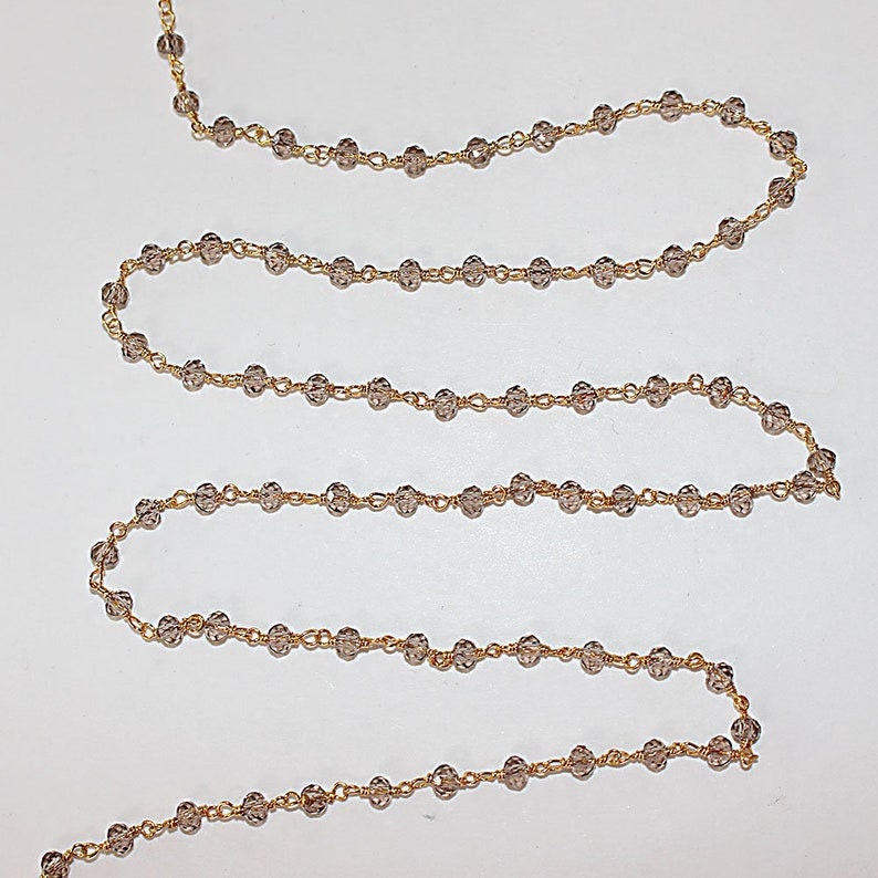 smoky quartz gemstone bead chain 24k gold plated over silver, women jewelry making necklaces, earrings, and bracelets bead chain.