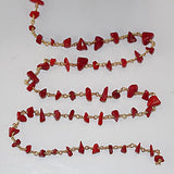 dark red coral chips semi-precious gemstone beads 24k gold plated over silver rosary chain for a necklace, earrings, anklet, and bracelet making.