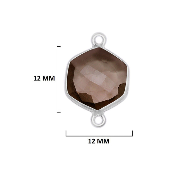 Smoky Quartz Sterling Silver Pendant - Boho Hexagon Charm (12mm, 15mm, 18mm)