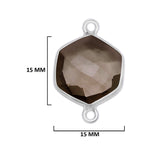Smoky Quartz Sterling Silver Pendant - Boho Hexagon Charm (12mm, 15mm, 18mm)