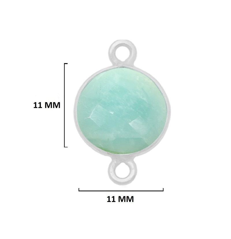 Amazonite natural gemstone bezel charms, 11mm coin or round-shaped bezel pendants, double bail bezel connectors, 925 sterling silver handmade bezel gemstone. Women jewelry making necklaces, earrings, bracelets bezel charms.