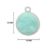 Amazonite natural gemstone bezel charms, 15mm coin or round-shaped bezel pendants, single bail bezel connectors, 925 sterling silver handmade bezel gemstone. Women jewelry making necklaces, earrings, bracelets bezel charms.