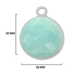 Amazonite natural gemstone bezel charms, 18mm coin or round-shaped bezel pendants, single bail bezel connectors, 925 sterling silver handmade bezel gemstone. Women jewelry making necklaces, earrings, bracelets bezel charms.