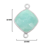 Amazonite natural gemstone bezel charms, 18mm cushion or diamond-shaped bezel pendants, double bail bezel connectors, 925 sterling silver handmade bezel gemstone. Women jewelry making necklaces, earrings, bracelets bezel charms.