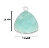 Amazonite gemstone bezel charms, 15mm triangle-shaped bezel pendants, women jewelry-making earrings, bracelets, necklace pendants, and DIY craft supplies. 925 sterling silver bezel charms pendants.