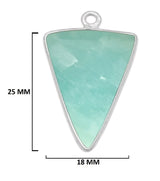 Amazonite gemstone bezel charms, 18X25mm triangle-shaped bezel pendants, women jewelry-making earrings, bracelets, necklace pendants, and DIY craft supplies. 925 sterling silver bezel charms pendants.