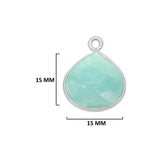 Amazonite natural gemstone bezel charms, 15mm heart-shaped bezel pendants, women jewelry-making earrings, bracelets, necklace pendants, and DIY craft supplies. 925 sterling silver bezel charms pendants.