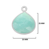 Amazonite natural gemstone bezel charms, 25mm heart-shaped bezel pendants, women jewelry-making earrings, bracelets, necklace pendants, and DIY craft supplies. 925 sterling silver bezel charms pendants.