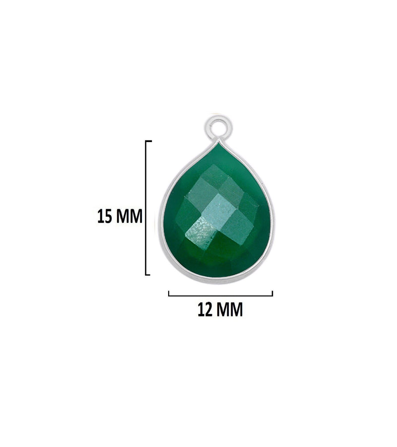 Green Onyx Pear/Flat Teardrop Pendant - Boho Chic Gemstone Necklace with 925 Sterling Silver Elegance
