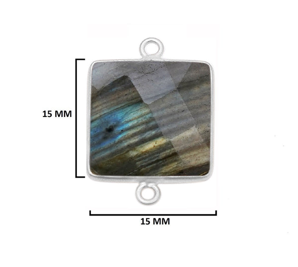 Labradorite Square Pendant - Boho Chic Gemstone Necklace with 925 Sterling Silver Elegance
