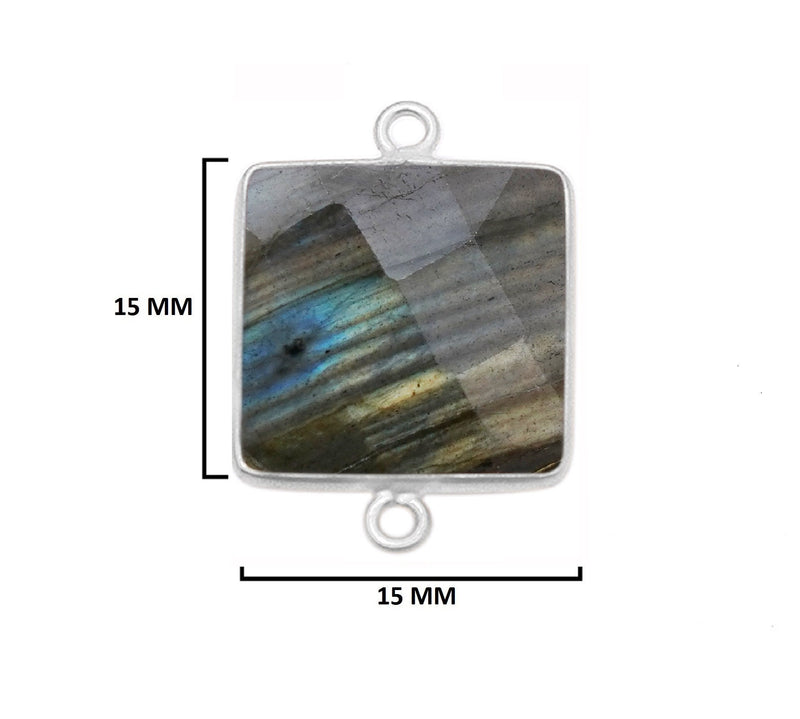 Labradorite Square Pendant - Boho Chic Gemstone Necklace with 925 Sterling Silver Elegance