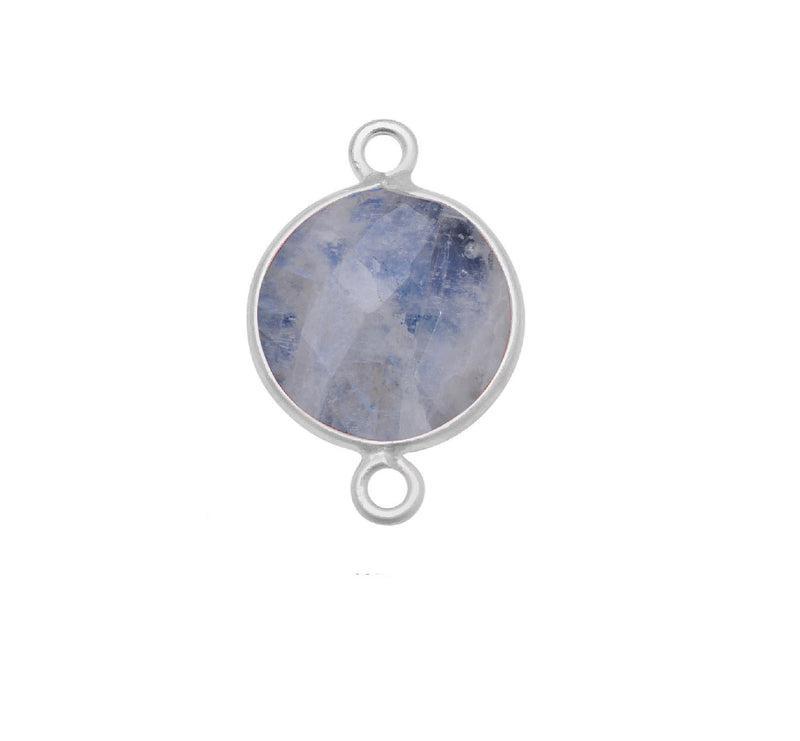 Rainbow Moonstone Coin/Round Pendant - Boho Chic Gemstone Necklace with 925 Sterling Silver Elegance