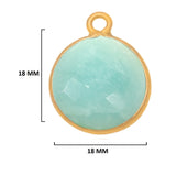 Amazonite natural gemstone bezel charms, 18mm coin or round-shaped bezel pendants, single bail bezel connectors, 24k gold plated over 925 sterling silver handmade bezel gemstone. Women jewelry making necklaces, earrings, bracelets bezel charms.