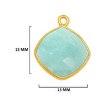 Amazonite natural gemstone bezel charms, 15mm cushion or diamond-shaped bezel pendants, single bail bezel connectors, 24k gold plated over 925 sterling silver handmade bezel gemstone. Women jewelry making necklaces, earrings, bracelets bezel charms.