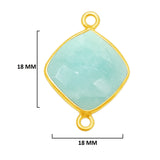 Amazonite natural gemstone bezel charms, 18mm cushion or diamond-shaped bezel pendants, double bail bezel connectors, 24k gold plated over 925 sterling silver handmade bezel gemstone. Women jewelry making necklaces, earrings, bracelets bezel charms.