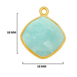 Amazonite natural gemstone bezel charms, 18mm cushion or diamond-shaped bezel pendants, single bail bezel connectors, 24k gold plated over 925 sterling silver handmade bezel gemstone. Women jewelry making necklaces, earrings, bracelets bezel charms.