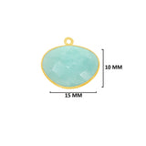 Amazonite natural gemstone bezel charms, 10X15mm coin-round-shaped bezel pendants, women jewelry-making earrings, bracelets, necklace pendants, and DIY craft supplies. 24k gold plated over 925 sterling silver bezel charms pendants.