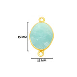 Amazonite natural gemstone bezel charms, 12X15mm coin-round-shaped bezel connectors, women jewelry-making earrings, bracelets, necklace pendants, and DIY craft supplies. 24k gold plated over 925 sterling silver bezel charms connectors.