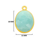Amazonite natural gemstone bezel charms, 15X18mm coin-round-shaped bezel pendants, women jewelry-making earrings, bracelets, necklace pendants, and DIY craft supplies. 24k gold plated over 925 sterling silver bezel charms pendants.