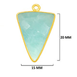 Amazonite gemstone bezel charms, 15X20mm triangle-shaped bezel pendants, women jewelry-making earrings, bracelets, necklace pendants, and DIY craft supplies. 24k gold plated over 925 sterling silver bezel charms pendants.