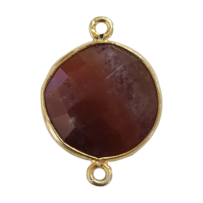 Brown Jasper Stone Necklace for Jewelry Making 11mm 15mm 18mm Coin/Round Bezel Charms Pendants Connectors 24K Gold Plated Over Silver