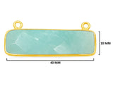 Amazonite natural gemstone bezel charms, 10X40mm rectangle-shaped bezel connectors, women jewelry-making earrings, bracelets, necklace pendants, and DIY craft supplies. 24k gold plated over 925 sterling silver bezel charms connectors.