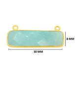 Amazonite natural gemstone bezel charms, 8X30mm rectangle-shaped bezel connectors, women jewelry-making earrings, bracelets, necklace pendants, and DIY craft supplies. 24k gold plated over 925 sterling silver bezel charms connectors.