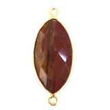 Brown Jasper Stone Necklace for Jewelry Making 11X22mm Marquise/Evil Eye Bezel Charms Pendants Connectors 24K Gold Plated Over Silver