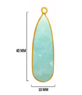 Amazonite natural gemstone bezel charms, 10X40mm pear-shaped bezel pendants, women jewelry-making earrings, bracelets, necklace pendants, and DIY craft supplies. 24k gold plated over 925 sterling silver bezel charms pendants.