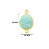 Amazonite natural gemstone bezel charms, 12X15mm pear-shaped bezel connectors, women jewelry-making earrings, bracelets, necklace pendants, and DIY craft supplies. 24k gold plated over 925 sterling silver bezel charms connectors.