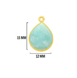 Amazonite natural gemstone bezel charms, 12X15mm pear-shaped bezel pendants, women jewelry-making earrings, bracelets, necklace pendants, and DIY craft supplies. 24k gold plated over 925 sterling silver bezel charms pendants.