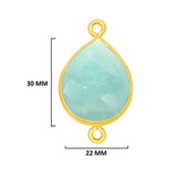 Amazonite natural gemstone bezel charms, 22X30mm pear-shaped bezel connectors, women jewelry-making earrings, bracelets, necklace pendants, and DIY craft supplies. 24k gold plated over 925 sterling silver bezel charms connectors.