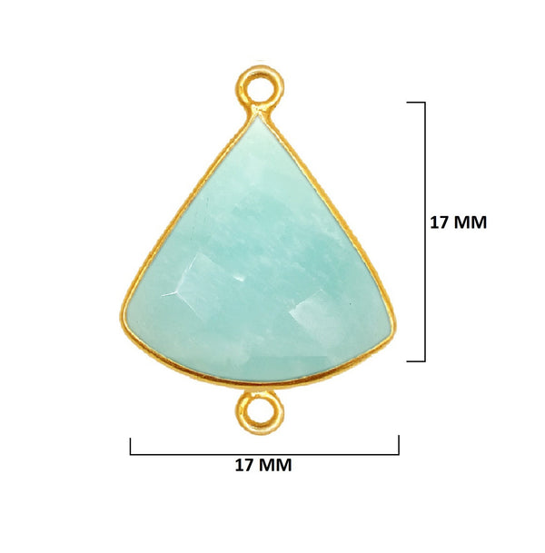 Amazonite natural gemstone bezel charms, 17mm quarter circle-bell-shaped bezel connectors, women jewelry-making earrings, bracelets, necklace pendants, and DIY craft supplies. 24k gold plated over 925 sterling silver bezel charms connectors.