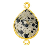 Dalmatian Jasper Pear/Flat Teardrop Pendant - Boho Chic Gemstone Necklace with 24kt Gold Elegance