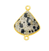 Dalmatian Jasper Bell/Quarter Circle Pendant - Boho Chic Gemstone Necklace with 24kt Gold Elegance