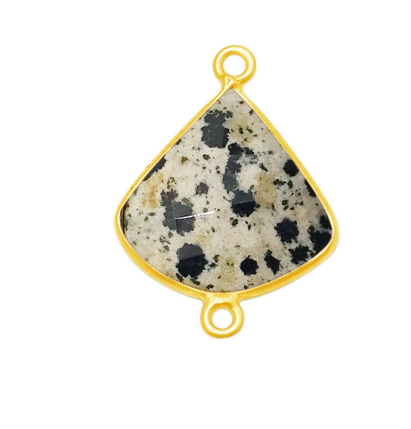 Dalmatian Jasper Bell/Quarter Circle Pendant - Boho Chic Gemstone Necklace with 24kt Gold Elegance