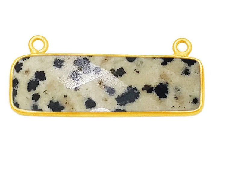 Dalmatian Jasper Rectangle/Bar Pendant - Boho Chic Gemstone Necklace with 24kt Gold Elegance